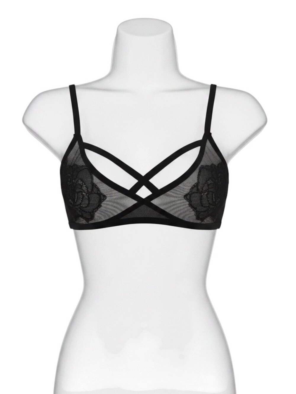 Motel Rocks Day Dream Sheer Floral Bralette Black S NWT
